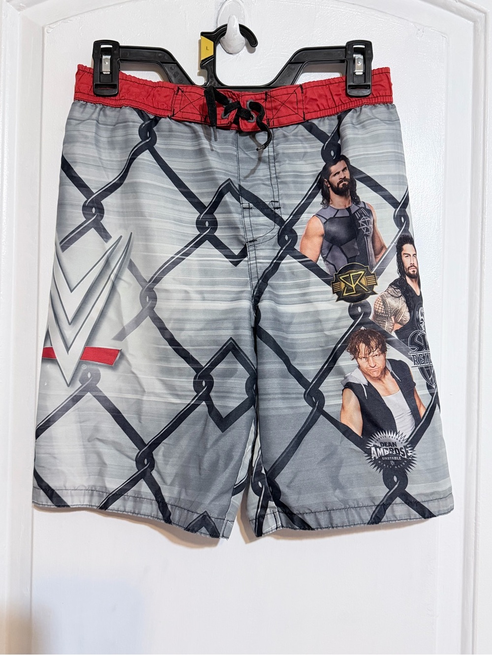 WWE Boys Gray & Red Wrestling Graphic Swim Trunks 10/12 vintage